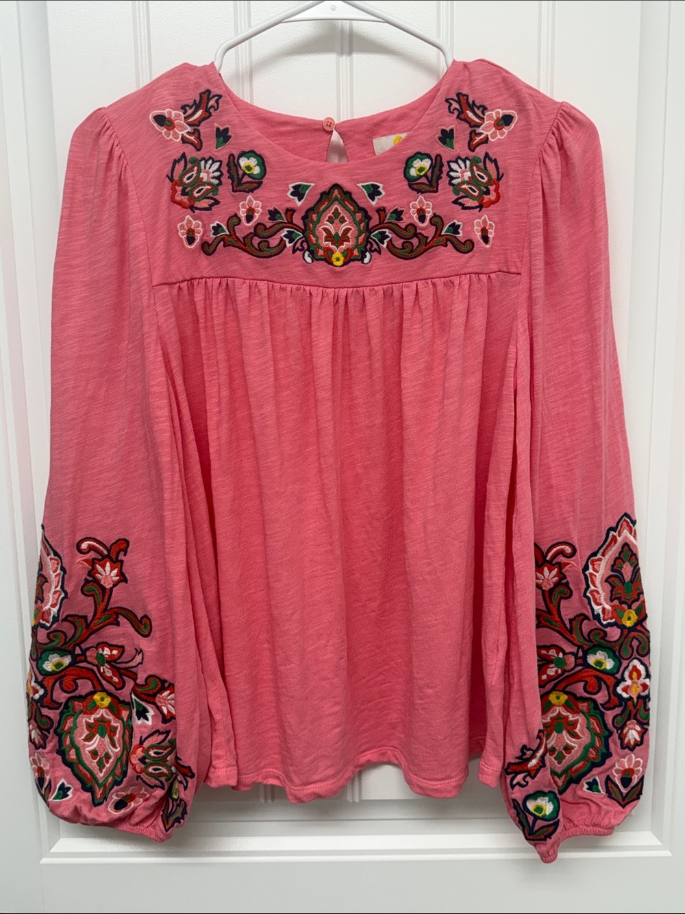 Boden Embroidered Pink boho flowy Peasant Blouse - Womens size 6